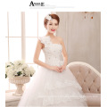 SLS057YC Ivory Bride Gown One Shoulder with Flowers Pleated Upper Part Ball Gown Wedding Dress In Stock